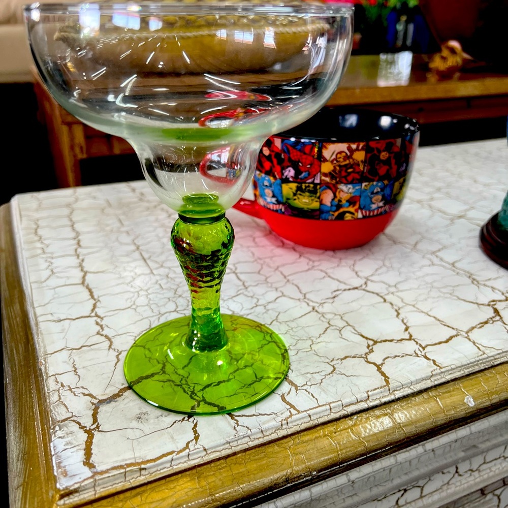 Set of 3 Festive Green Hammered Stem Margarita Glasses